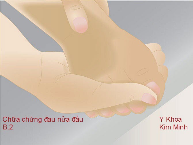 D&ugrave;ng ng&oacute;n c&aacute;i tay phải day 3 đầu ng&oacute;n ch&acirc;n tr&aacute;i trị đau đầu cấp t&iacute;nh