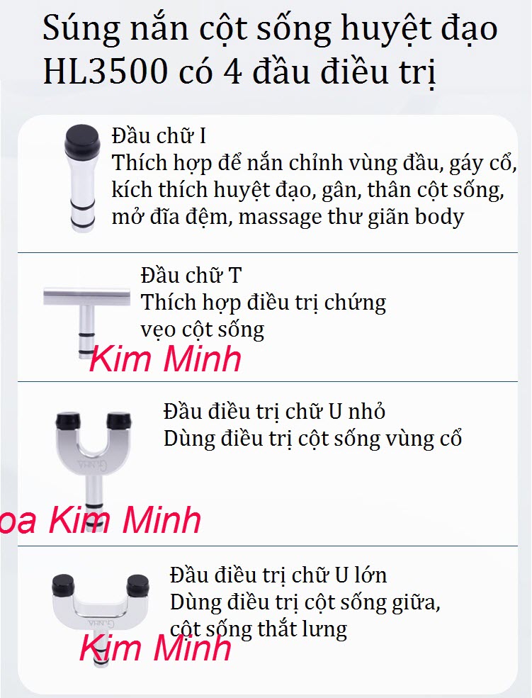 4 đầu điều trị của máy nắn xương, nắn chỉnh cột sống HL3500