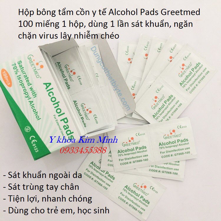 Alcohol Pads Greetmed, bông tẩm cồn y tế sát khuẩn tay chân dùng ngoài da - Y Khoa Kim Minh