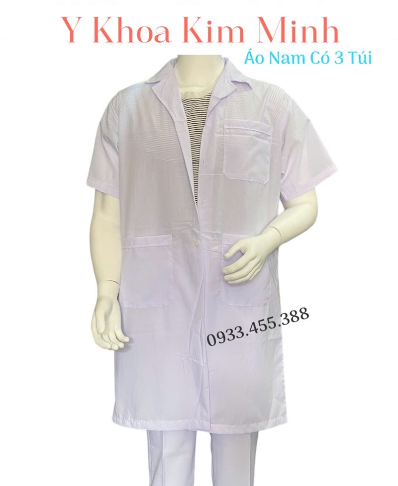 Áo bác sĩ ngắn tay, lai áo dài quá gối dùng cho bác sĩ tại bệnh viện, phòng khám