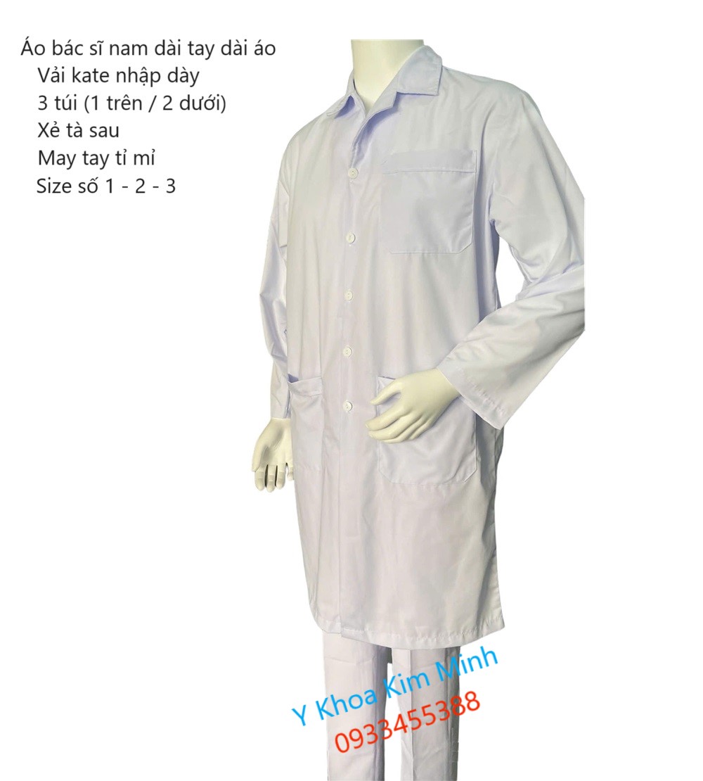 Áo bác sĩ nam dài tay dài áo size số 1 2 3 tương ứng L M L may gia công bán ở Tp.HCM
