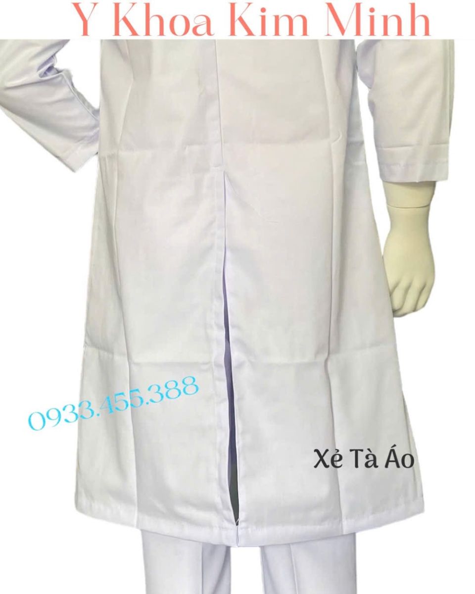 Áo bác sĩ nữ tay dài, xẻ tà sau, lai áo quá gối dùng vải kate nhập với size S M L