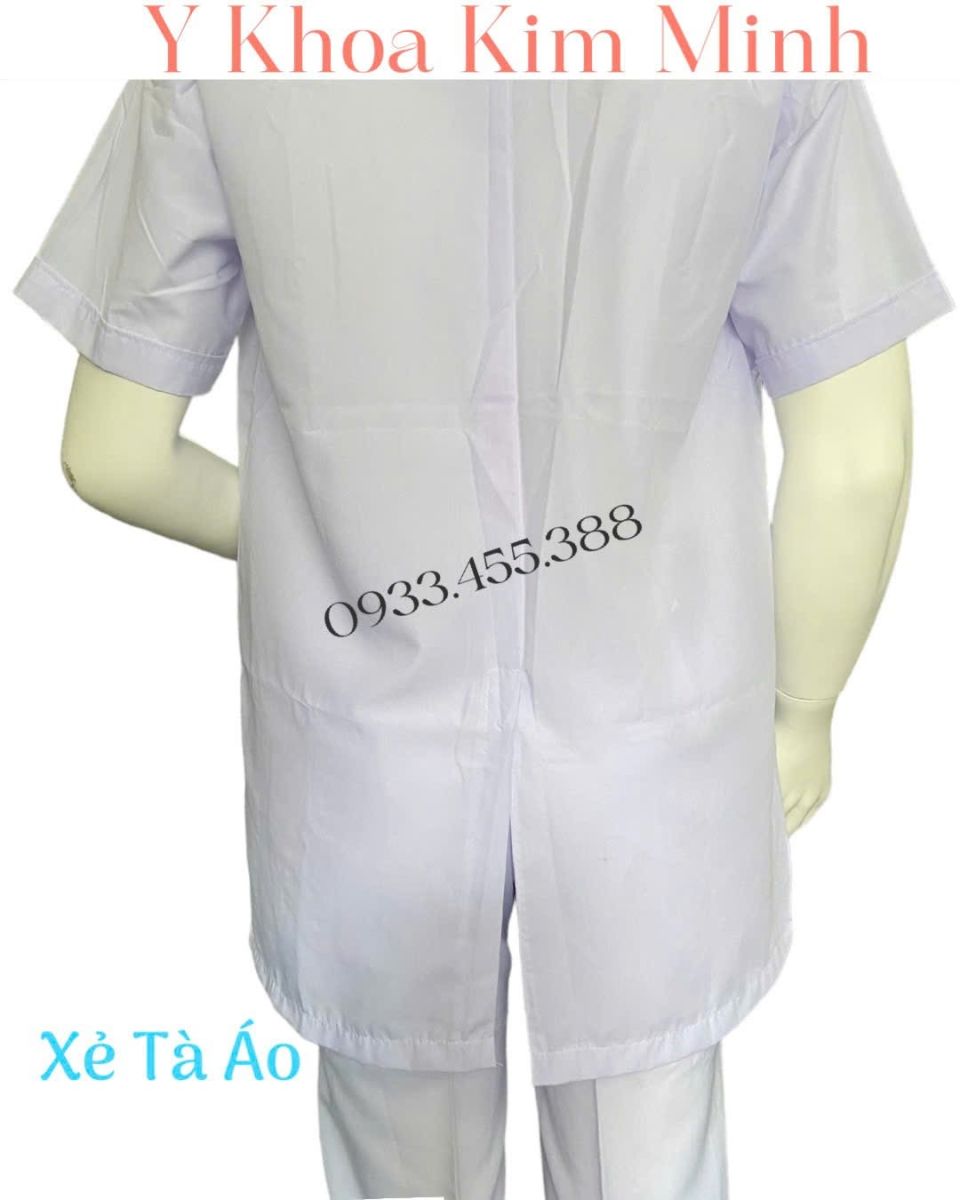 Áo điều dưỡng nam tay ngắn, có xẻ tà sau, dùng tại bệnh viện, phòng khám