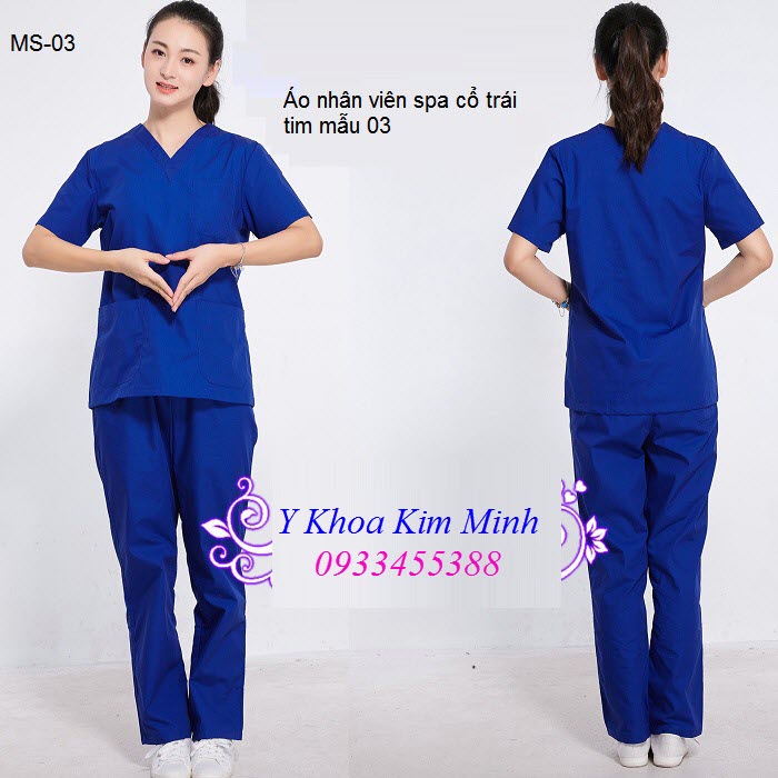 Áo nhân viên thẩm mỹ kiểu cổ trái tim mã số 03 - Y khoa Kim Minh