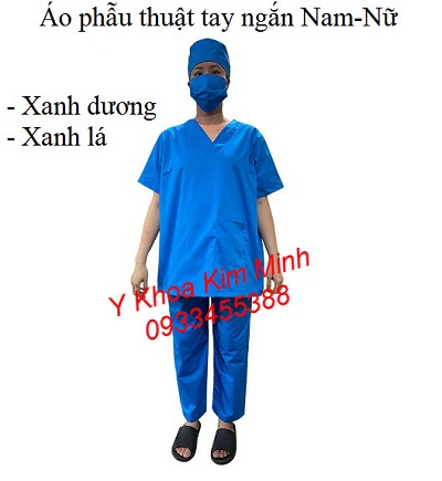 Bộ quần áo phẫu thuật phòng mổ tay ngắn 4 món xanh dương - Y Khoa Kim Minh
