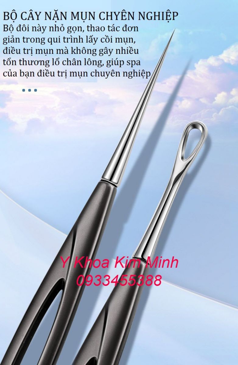 Bộ cây nặn mụn chuyên nghiệp gồm cây trích mụn và cây nặn mụn không gây tổn thương da