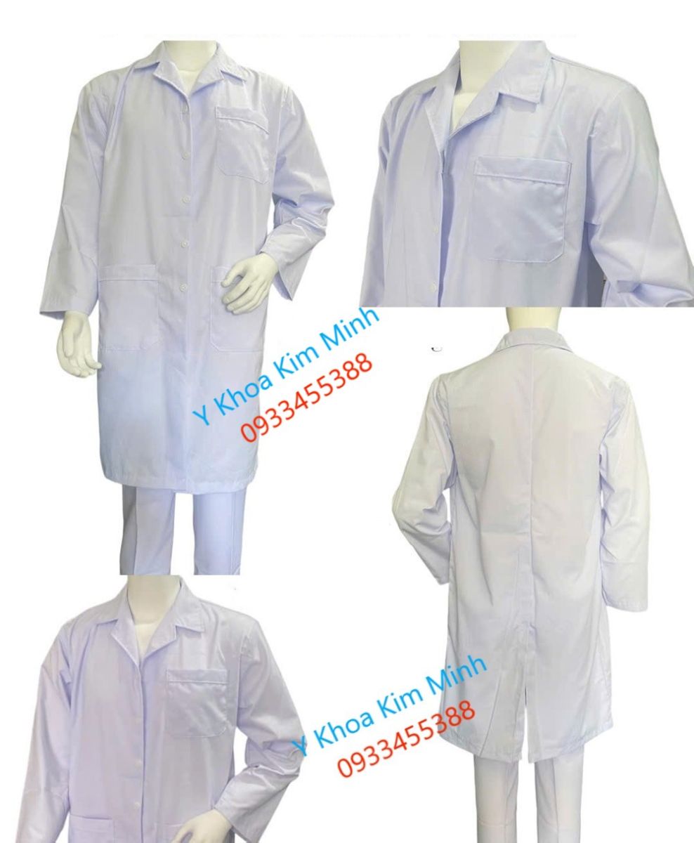 Bán bộ quần áo bác sĩ vải kate trắng dài tay dài áo có xẻ tà sau size S M L số 1 2 3 ở Tp.HCM