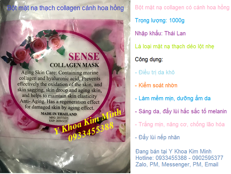 Bán bột mặt nạ Collagen cánh hoa hồng Thái Lan đắp dưỡng trắng mịn da nâng cơ - Y khoa Kim Minh 0933455388