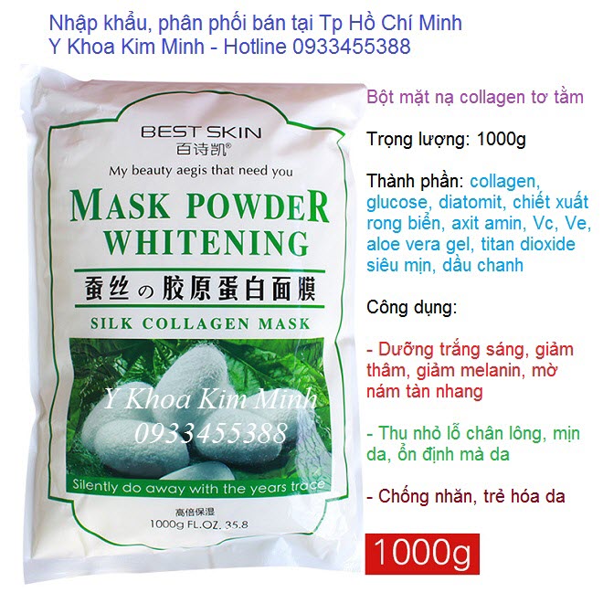 Bán bột mặt nạ collagen tơ tằm làm trắng sáng da trọng lượng 1000g - Y khoa Kim Minh 0933455388