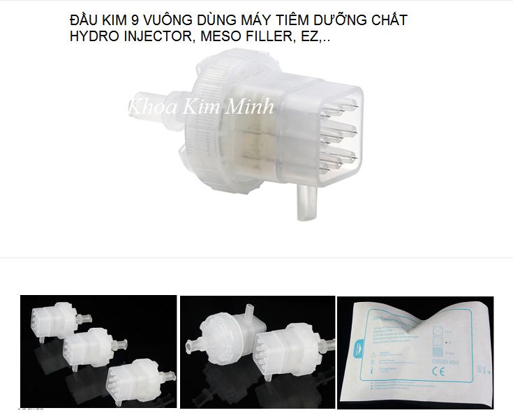 Đầu kim 9 vuông dùng cho máy tiêm dưỡng chất hydro injector, meso filler, mesogun, EZ - Y Khoa Kim Minh 0933455388