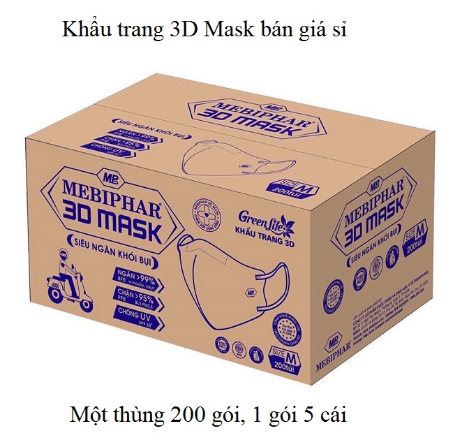 Khẩu trang 3D Mask bán giá sỉ theo thùng 200 gói, 1 gói 5 cái - Y khoa Kim Minh