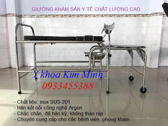 Giường sanh inox Việt Nam kích thước D x R x C = 1.800 x 710 x 750mm - Y khoa Kim Minh