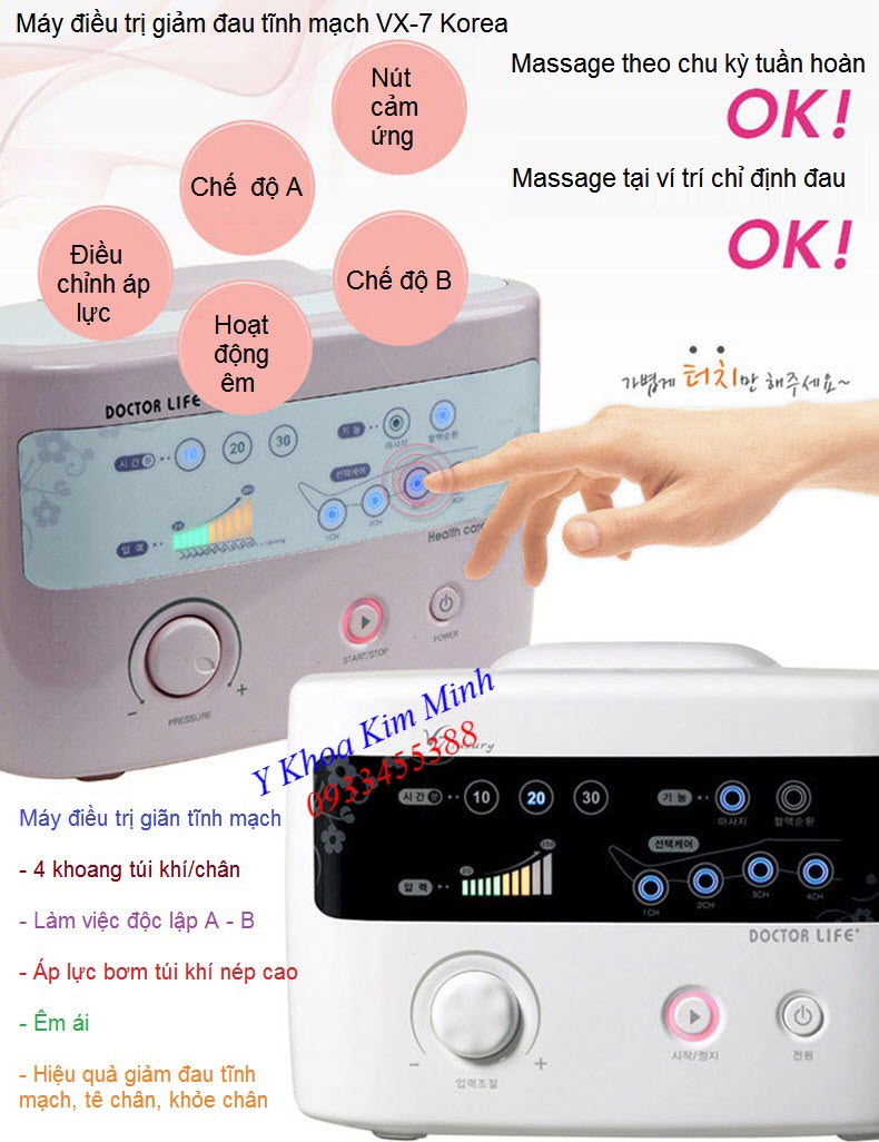 Máy điều trị bệnh suy giãn tĩnh mạch, đau khớp chân bằng túi khí Doctor Lift VX-7 Korea - Y Khoa Kim Minh 0933455388