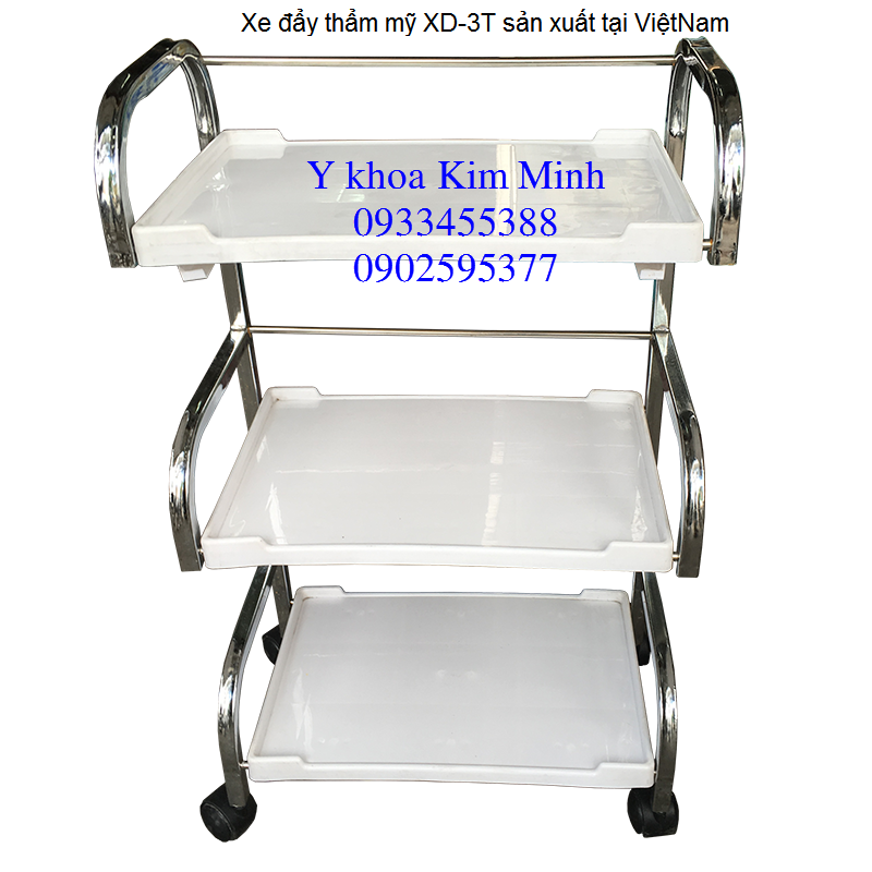 Xe đẩy thẩm mỹ spa inox 3 tầng XD-3T Y khoa Kim Minh