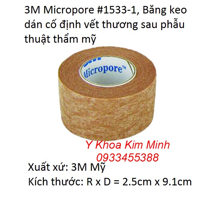 Băng keo dán định hình vết thương sau phẫu thuật thẩm mỹ 3M Micropore 1533-1