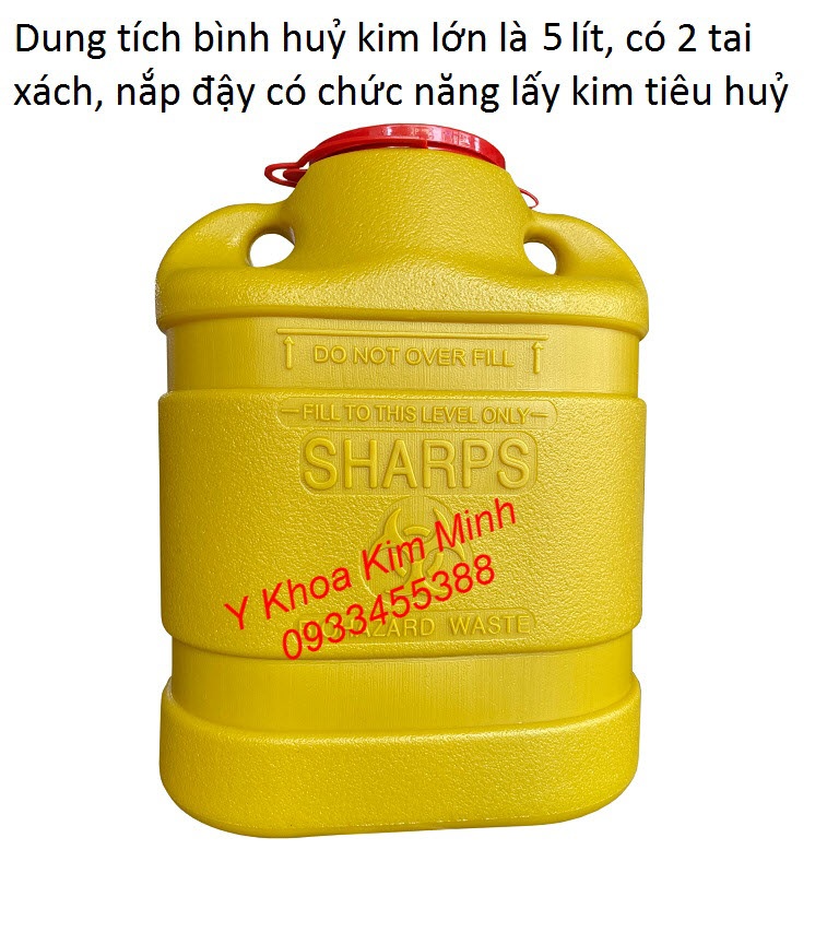 Bình huỷ kim lớn bằng nhựa, dung tích 3 lít, dùng 1 lần chứa kim sau khi sử dụng cần tiêu huỷ