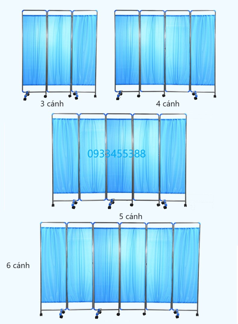 Bình phong, rèm che di động 4 cánh, 5 cánh, 6 cánh có bánh xe khung bằng inox bán ở Tp.HCM