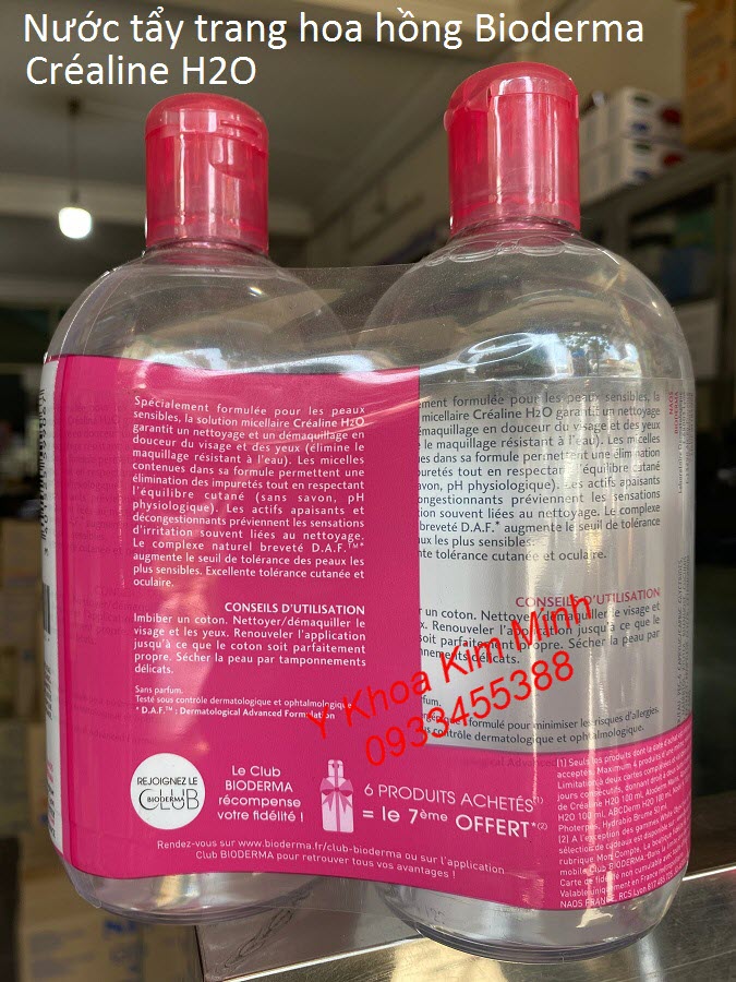 Nước tẩy trang hoa hồng Crealine H2O Bioderma của Pháp chuyên dùng cho spa thẩm mỹ viện - Y Khoa Kim Minh