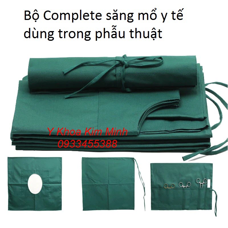 Bộ complete sẳng vải mổ phẫu thuật y tế thẩm mỹ: săng vải có lỗ, săng vải không lỗ, túi vải đựng dụng cụ phẫu thuật y tế