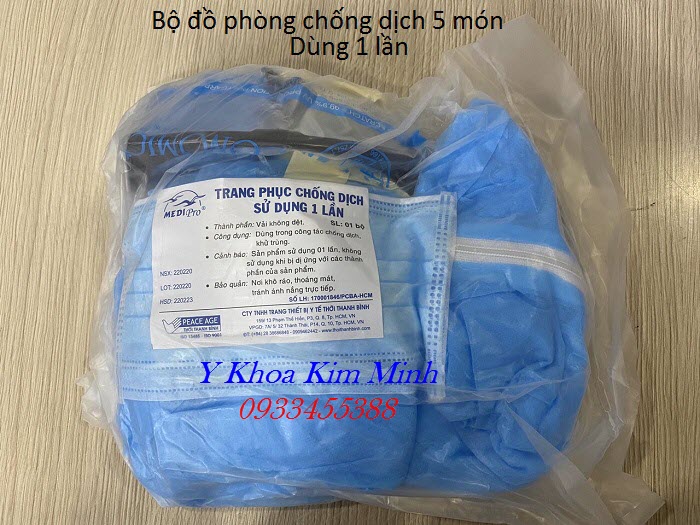 Bộ đồ phòng chống dịch Medipro Thời Thanh Bình 5 món, dùng 1 lần - Y khoa Kim Minh
