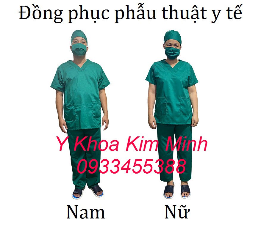 Bộ quần áo đồng phục xanh lá dùng cho bác sĩ phẫu thuật Nam Nữ sản xuất tại Y khoa Kim Minh