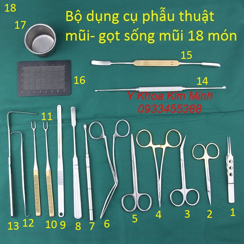 Bộ dụng cụ phẫu thuật thẩm mỹ, dụng cụ phẫu thuật 18 món