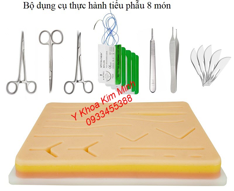 Bộ dụng cụ tiểu phẫu thực hành gồm 8 món dùng cho bác sĩ, sinh viên ngành y, người học phẫu thuật thẩm mỹ - Y Khoa Kim Minh