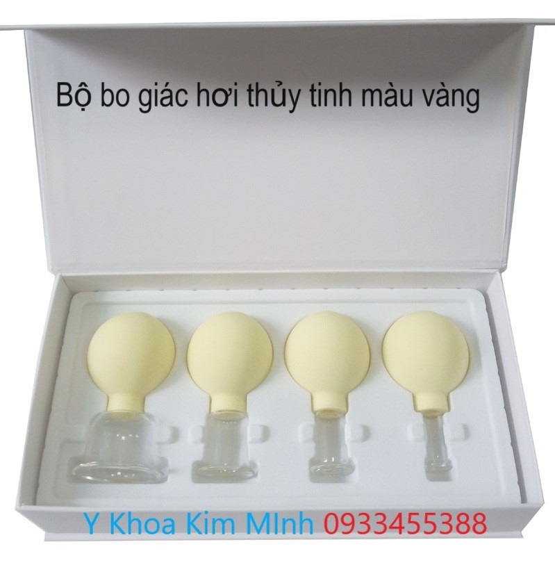 Bộ bo giác hơi thủy tinh màu vàng 4 cái