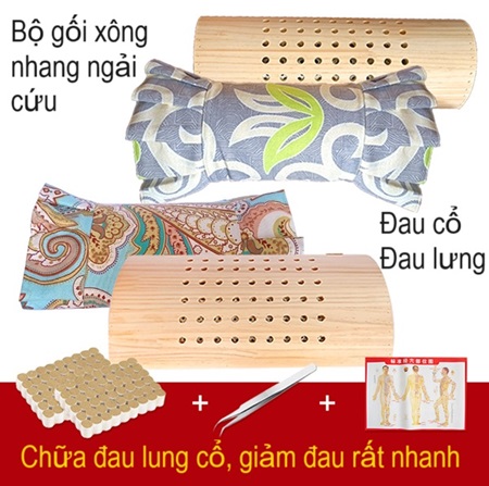 Bộ gối xông nhang ngải cứu chữa đau lưng cổ bằng gỗ