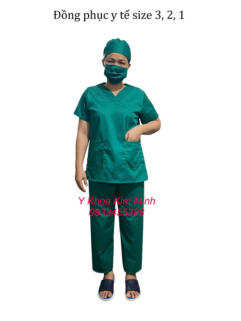 Bộ nhân viên y tế xanh lá dùng cho nữ các số 3, 2, 1