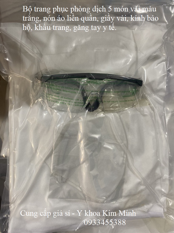 Bộ trang phục phòng dịch 5 món áo liền quần vải trắng không dệt - Y Khoa Kim Minh