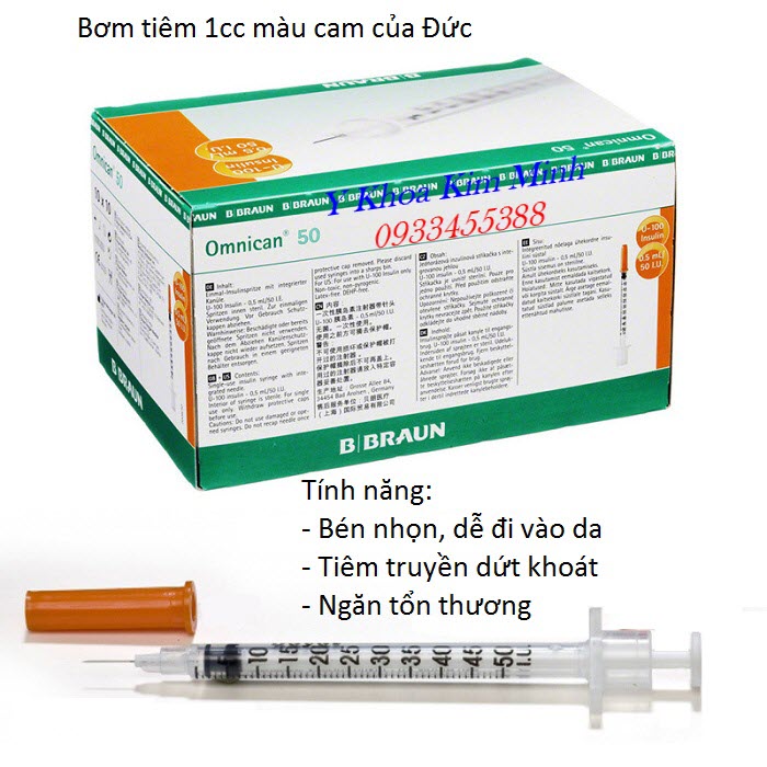 Bơm tiêm cam 1cc chuyên dùng tiêm chích mỹ phẩm hãng Braun của Đức - Y khoa Kim Minh