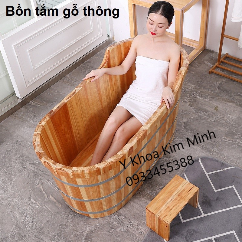 Bồn tắm gỗ thông dưỡng thể với thuốc bắc