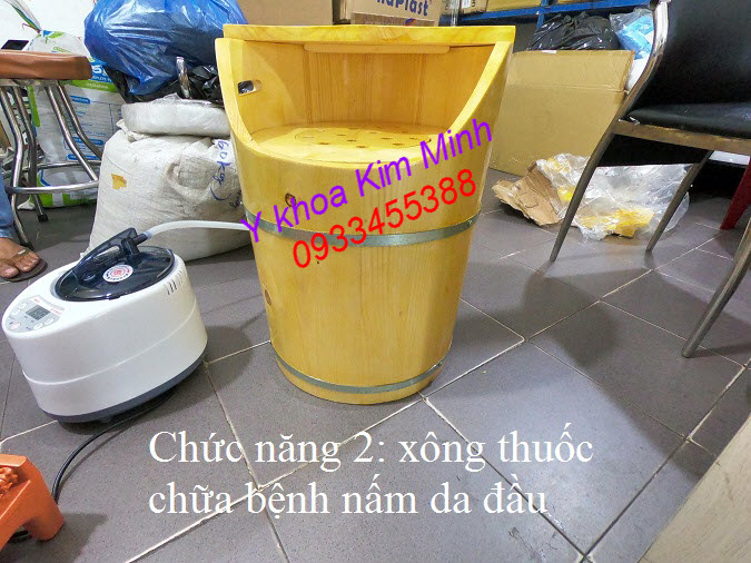 Bồn xông chữa bệnh nấm da đầu và bệnh rụng tốc, bồn gỗ xông thuốc bắc - Y khoa Kim Minh