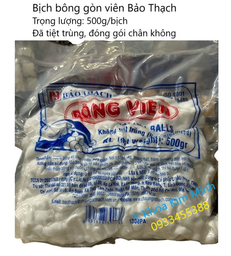 Bịch bông gòn viên Bảo Thạch tiệt trùng bịch 500g