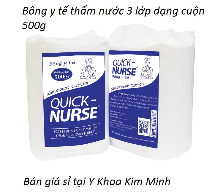 Bông gòn hút nước Quick Nurse cuộn 500g Bông y tế cuộn Quick Nurse 500g gồm 3 lớp có thể cắt ra từng miếng sử dụng