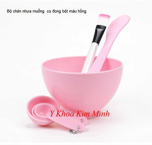 Bộ chén nhựa muỗng cọ quét làm mặt nạ màu hồng - Y Khoa Kim Minh 0933455388