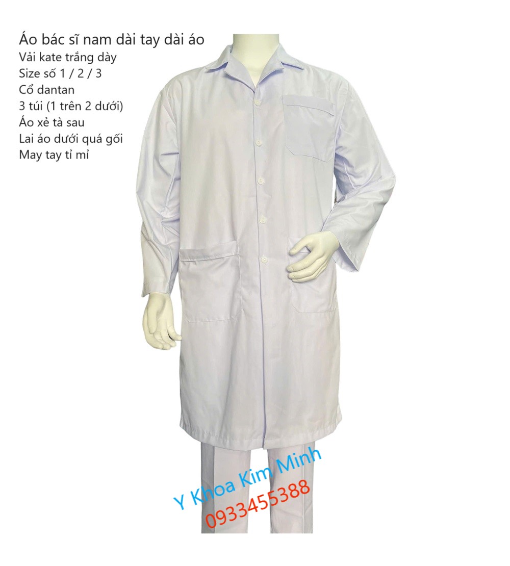 Áo bác sĩ nam dài tay đài áo vải kate trắng nhập, may gia công tỉ mỉ, bán giá sỉ ở Tp.HCM