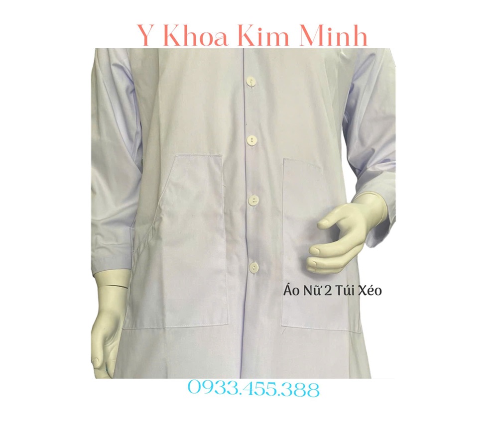 Áo blouse bác sĩ nữ tay dài, tà áo quá gối size số S, M, L may và bán ở Tp.HCM