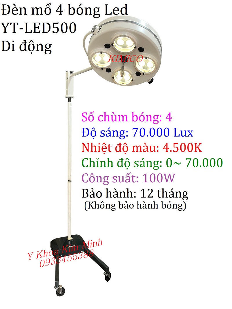 Đèn mổ y tế 4 bóng LED chân di động YT-LED500