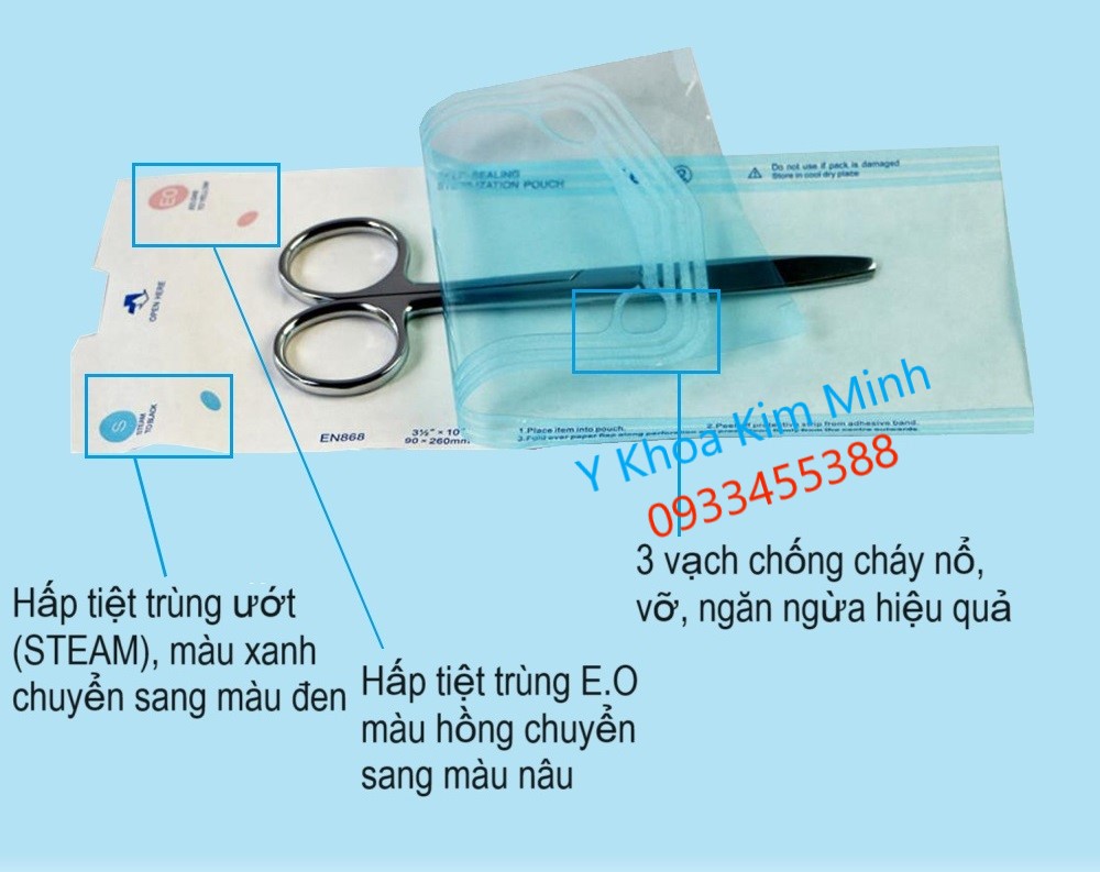 Tinh năng kỹ thuật túi hấp tiệt trụng pen kéo y tế bán ở Y khoa Kim Minh