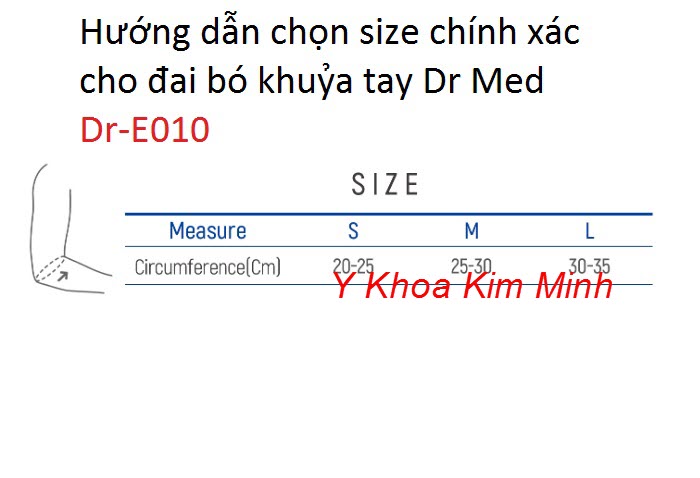 Cách chọn size đai bó khuỷa tay cho người bị bong gân, viêm gân vùng khuỷa tay Hàn Quốc Dr-E010