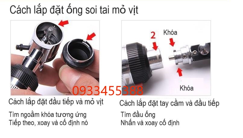 Cách lắp đặt ống soi tai và mỏ vịt của bộ khám ngũ quan