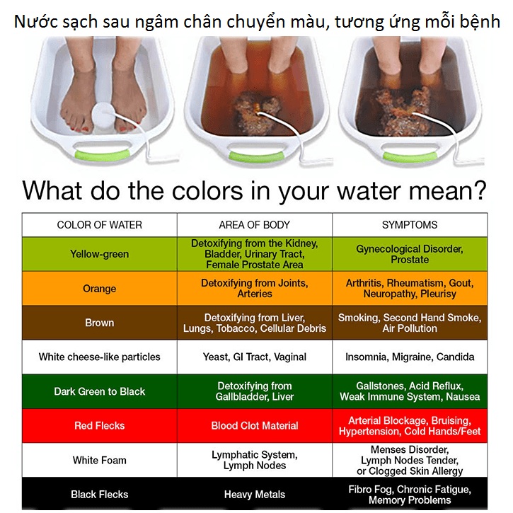 Dùng máy ngâm chân thải độc ion kiểm tra bệnh với màu nước trong bồn ngâm chân - Y Khoa Kim Minh