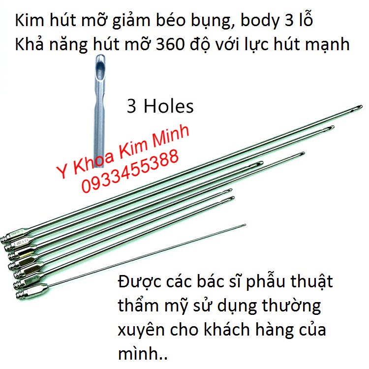 Cây kim hút mỡ 3 lỗ, kim cannula dùng hút mỡ bụng