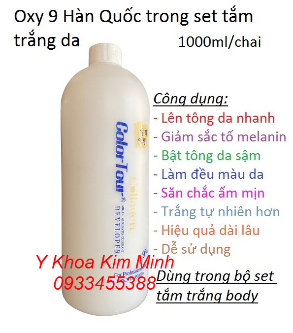 Chai oxy 9 Hàn Quốc dùng trong bộ sét tắm trắng bán tại Y Khoa Kim Minh