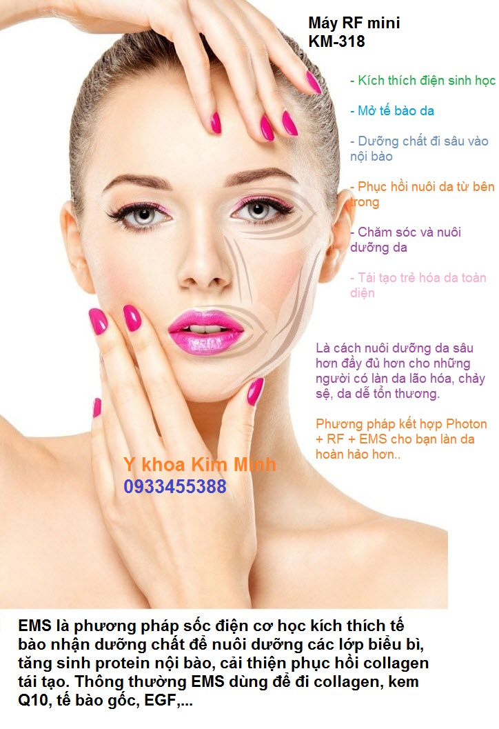 Cham soc da mat bang cong nghe EMS cua may RF mini KM-318 Y khoa Kim Minh 0933455388