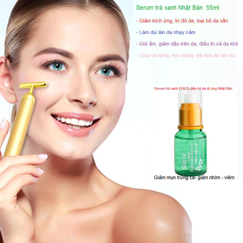 Dung may massage rung cham soc da voi serum tra xanh Nhat Ban - Y Khoa Kim Minh