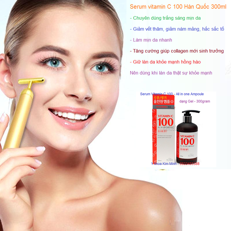 Cham soc da mat voi may massage rung 24K và serum vitamin C 100 Han Quoc - Y khoa Kim Minh