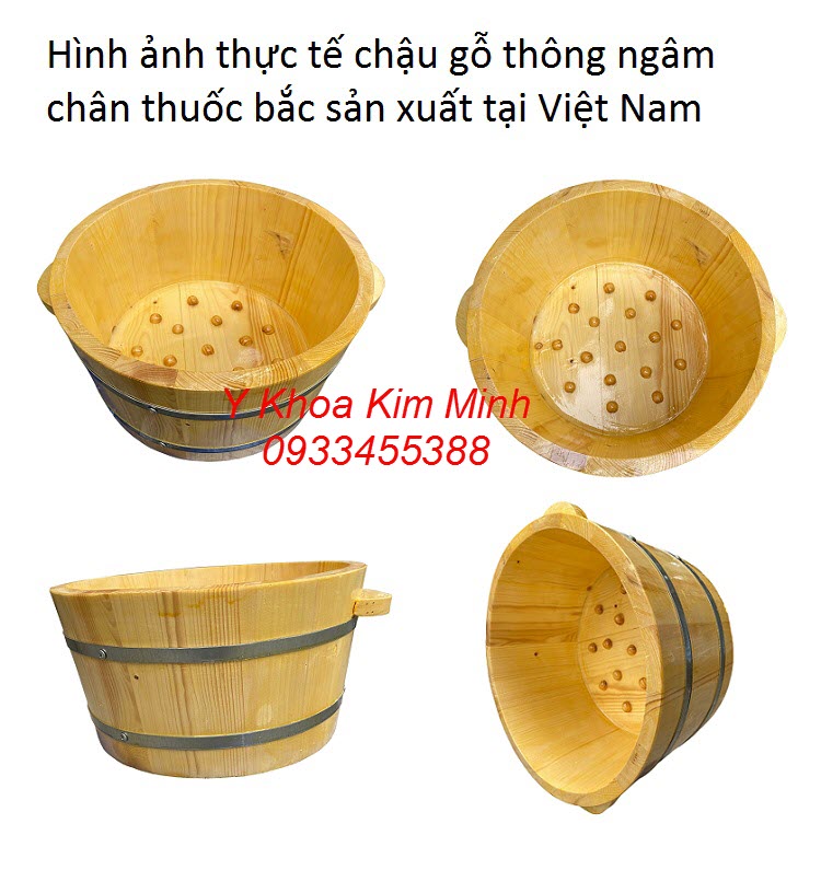 Chậu gỗ thông có hạt dùng ngâm chân thuốc bắc, ngâm chân đá muối hòng himalaya